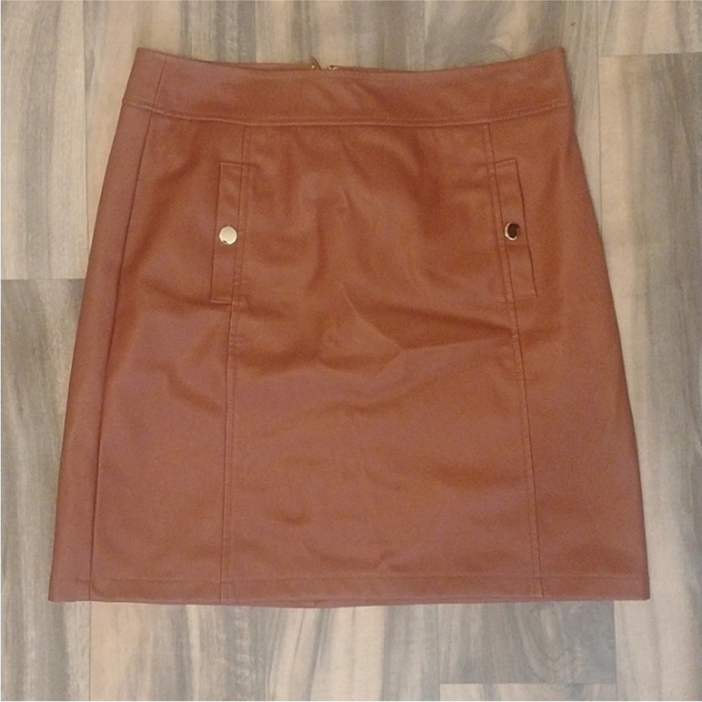 Loft cognac vegan leather mini skirt size 4